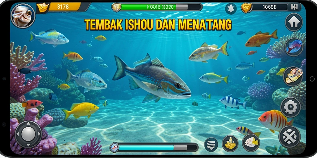 Tangkapan layar menampilkan aksi seru dalam Tembak Ikan.