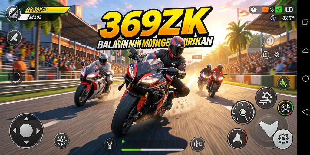 Screenshot gameplay 369ZK dengan balapan motor yang mendebarkan.
