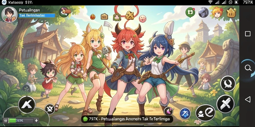 Screenshot menunjukkan karakter anime beraksi dalam pertempuran seru.