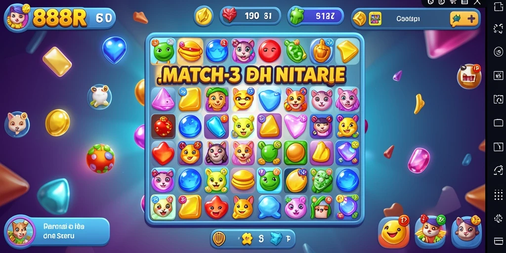 Screenshot gameplay 888R yang menampilkan aksi mencocokkan permata.