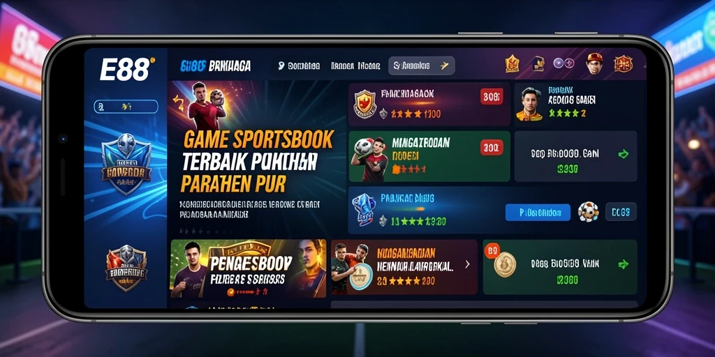 Screenshot E88 menampilkan momen taruhan seru dalam aplikasi Sportsbook.
