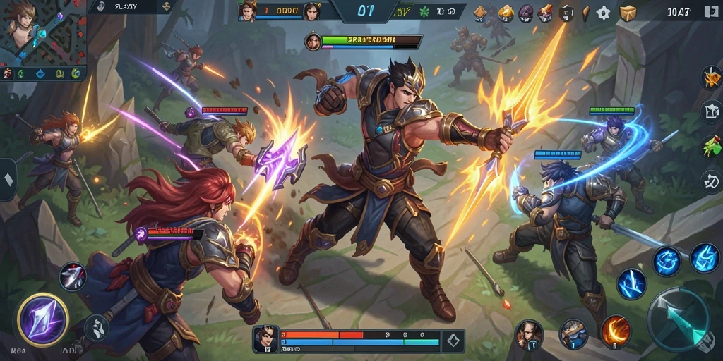Screenshot menampilkan pertempuran mendebarkan dalam game MOBA.