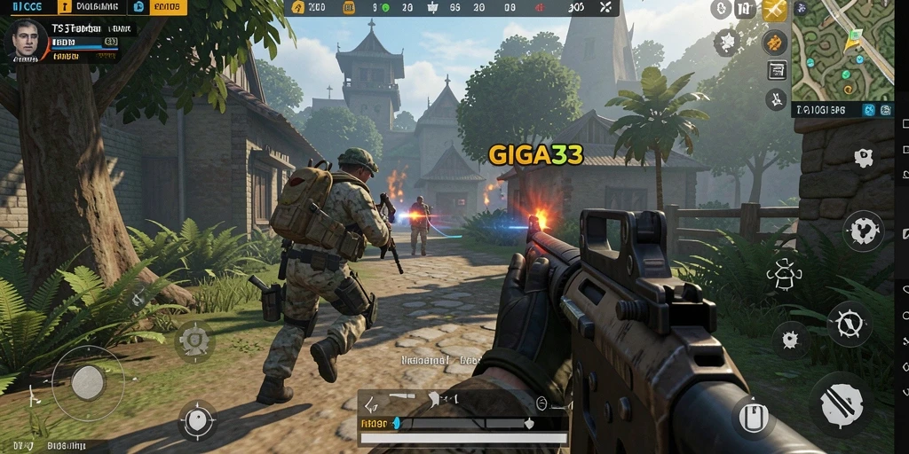 Tampilan gameplay GIGA33 yang mendebarkan dengan aksi tembak-menembak.