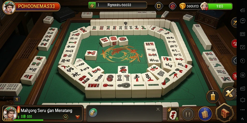 Tampilan antarmuka menarik dari gameplay Mahjong POHONEMAS33.