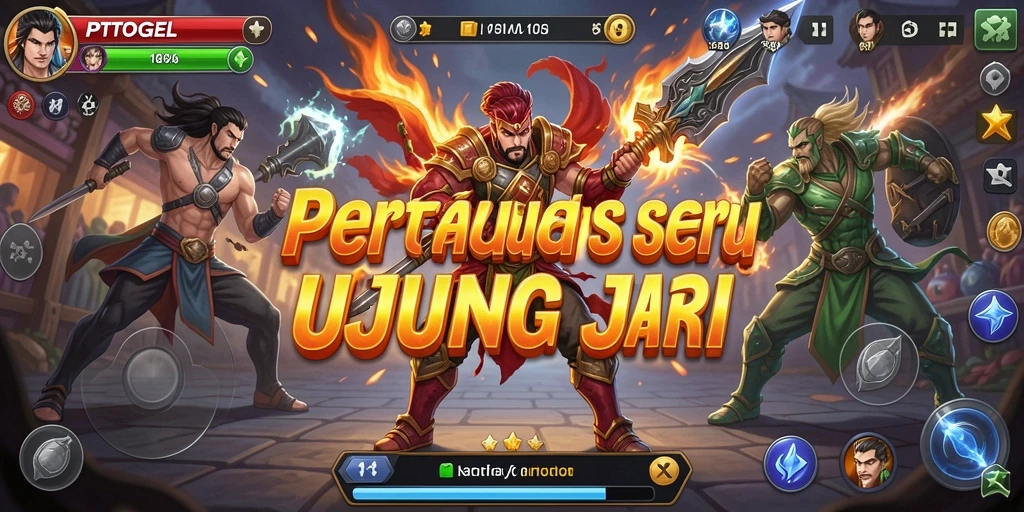 Screenshot gameplay PTTOGEL menampilkan pertarungan seru dan karakter beragam.