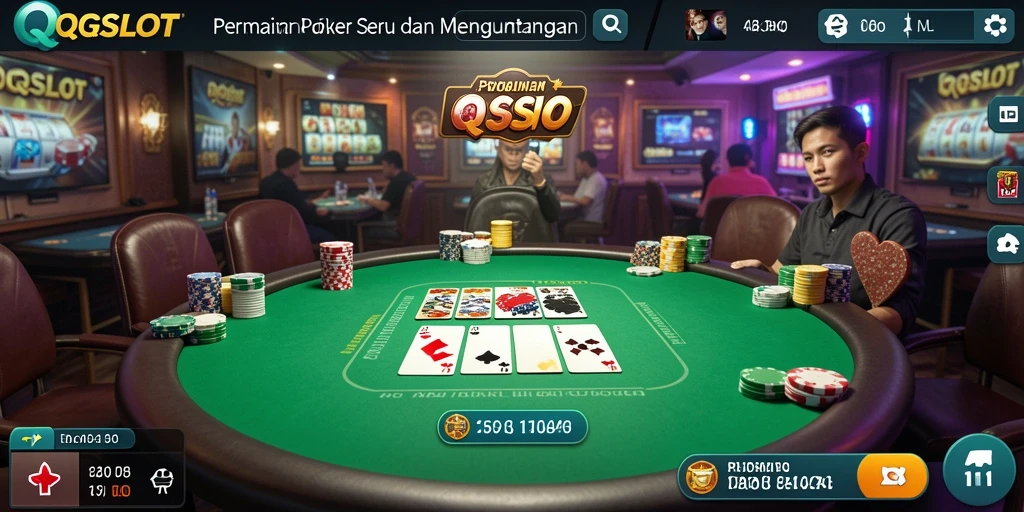 Screenshot gameplay QQSLOT memperlihatkan suasana seru permainan Poker.