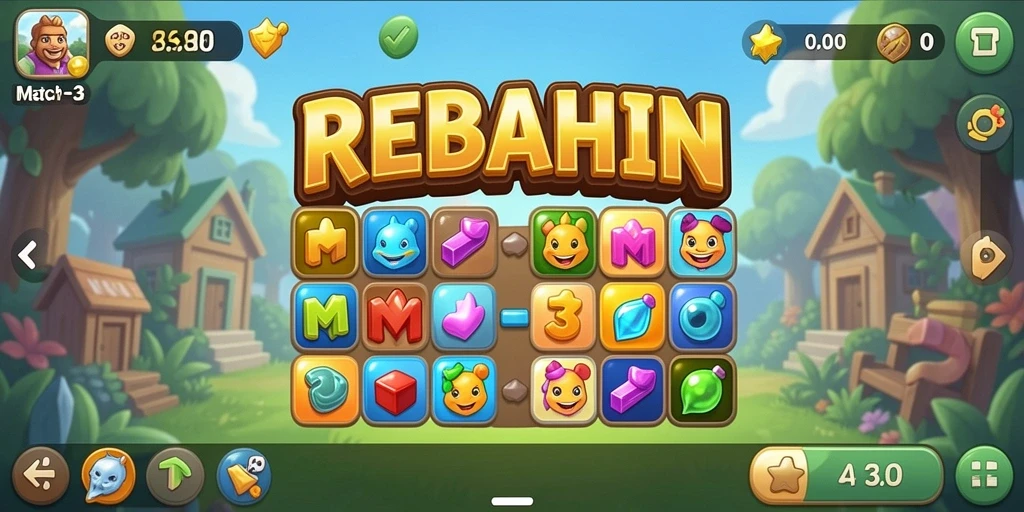 Screenshot gameplay <strong>REBAHIN</strong> menunjukkan keseruan mencocokkan elemen warna-warni.