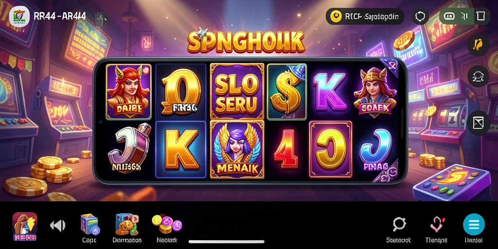 Screenshot RR44 menampilkan gameplay slot yang memikat dan penuh warna.