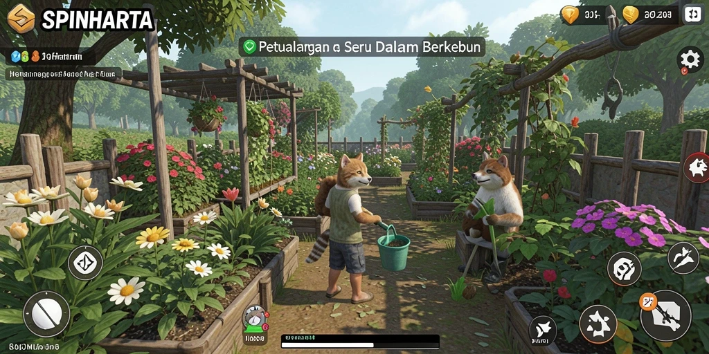 Gameplay seru di SPINHARTA dengan berkebun dan merawat hewan.